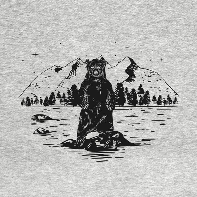 Grizzly bear in the middle of the river by keenkei